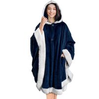 Hooded Cape Casual Lazy Blanket Double Pockets Soft Plush Cape Women'S Quilted Coat