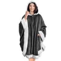 Hooded Cape Casual Lazy Blanket Double Pockets Soft Plush Cape Women'S Quilted Coat