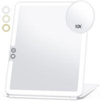 Large Travel Makeup Mirror with 10X Magnifying Mirror,Travel Lighted Makeup Mirror,3 Color Lighting,Rechargeable 2000mAh Batteries,Portable Ultra Slim Vanity Mirror,Travel Accessories for Women