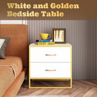 Bedside Side Table Chest of 2 Drawers Lamp End Nightstand Storage Cabinet Sofa Bedroom Furniture Modern White Golden 50x40x50cm