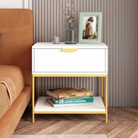 Bedside Table Cabinet Side Chest of Drawer Lamp Nightstand End Sofa Storage Bedroom Furniture Modern White Golden 50x40x50cm