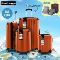 Luggage Suitcase Set 4 Piece Carry On Traveller Checked Bag Hard Shell Lightweight Rolling Trolley TSA Lock Expandable Orange