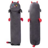 Long Cat Plush Kawaii Body Pillow,20" Cute Black Cat Stuffed Animals Soft Plushies,Kitten Plush Throw Pillow Doll Big Plush Toys Gift for Girlfriend (1pcs,Black Red Cat)