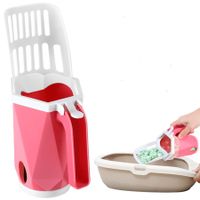Cat Litter Scoop Portable Kitty Litter Scoop Removable Litter Scooper with Holder Cat Litter Sifter with Bags (Pink)