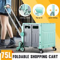 Foldable Shopping Cart Trolley Grocer Rolling Utility Luggage Bag Market Travel Shop Moving Stair Climbing Wheels 75L