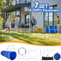 Dog Agility Equipment 7PCS Set Obstacle Course Pet Training Supplies Toys Jump Hurdle Tunnel Weave Poles Pause Box Carry Bags