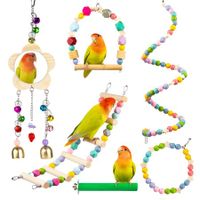 6 Pcs Bird Parrot Toys Hanging Bell Pet Bird Cage Hammock Swing Toy Wooden Perch Chewing Toy for Small Parrots Conures