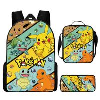 Pokemon Schoolbag Cartoon Cute Pikachu Primary School Student Backpack+Shoulder Bag+Pencil Case