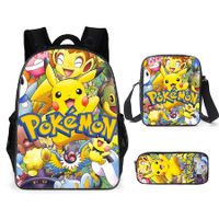 Pokemon Schoolbag Cartoon Cute Pikachu Primary School Student Backpack+Shoulder Bag+Pencil Case