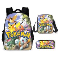 Pokemon Schoolbag Cartoon Cute Pikachu Primary School Student Backpack+Shoulder Bag+Pencil Case