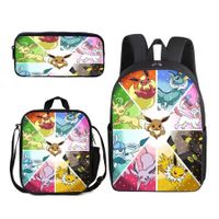 Pokemon Schoolbag Cartoon Cute Pikachu Primary School Student Backpack+Shoulder Bag+Pencil Case