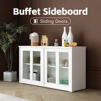 Sideboard Buffet Table Console Hallway Kitchen Pantry Storage Cabinet Cupboard Wine Organiser Stackable White Glass Doors