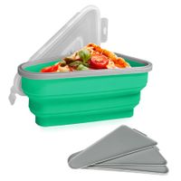 Adjustable Pizza Storage Container,Pizza Slice Container can be Microwaved and Reused,Pizza Slice Pack with 5 Heating Plates (Green)
