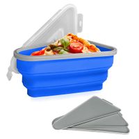 Adjustable Pizza Storage Container,Pizza Slice Container can be Microwaved and Reused,Pizza Slice Pack with 5 Heating Plates (Blue)