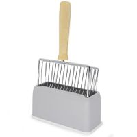Metal Cat Litter Scoop with Holder, Fast Sifting Kitty Poop Scooper Caddy, Cat Poop Scooper Stand (Grey)
