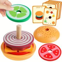 Montessori Toys Wooden Burger Sorting Stacking Toys For Toddlers Preschool Educational Toys Fine Motor Toys For Kids Boys Girls (Burger)