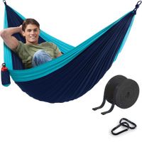 Durable Hammock 400lb Capacity,Lightweight Nylon Camping Hammock Chair,Double or Single Sizes w/Tree Straps and Attached Carry Bag,Portable for Travel/Backpacking/Beach/Backyard (Navy,Medium)