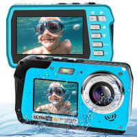 4K30FPS Waterproof Camera 56MP Underwater Cameras UHD Video Recorder Selfie IPS Dual Screens(3"/2") 10FT Waterproof Digital Camera for Snorkeling on Vacation 1700mAh (Blue)