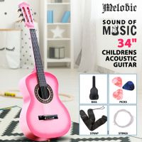 Melodic 34 Inch Kids Acoustic Guitar 6 Strings Tuner Cutaway Wooden Kids Gift Pink