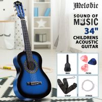 Melodic 34'' Kids Acoustic Guitar 6 Strings Tuner Cutaway Wooden Kids Gift Blue