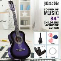 Melodic 34'' Kids Acoustic Guitar 6 Strings Tuner Cutaway Wooden Kids Gift Purple