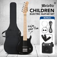 Melodic 30 Inch Children Kids Electric Musical Instrument Guitar w/ 5W Amp Picks Gig Bag Black