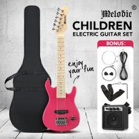 Melodic 30 Inch Children Kids Electric Musical Instrument Guitar w/ 5W Amp Picks Gig Bag Pink