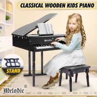 30 Key PianoChildren Kids Grand Piano Wood Toy w/ Bench Music Stand-Black Melodic