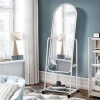 Full Length Mirror on Wheels Body Standing Hanging Floor Swivel Tilting Wall Mounted Arch Dressing Makeup Bedroom Hallway Storage White