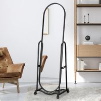 Full Length Mirror with Wheels Free Standing Hanging Floor Wall Mounted Arch Metal Bedroom Hallway Adjustable Angle Dressing Makeup Storage