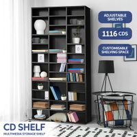DVD CD Display Shelf Bookshelf Media Storage Cabinet Rack Stand Movie Music Video Game Collection Organiser Tray Cupboard Unit Black