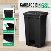 68L Rubbish Bin Kitchen Compost Dustbin Garbage Trash Waste Recycling Can Pedal Garden Home Office Large Plastic Black