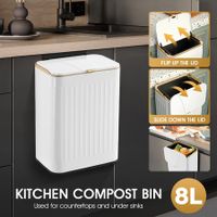 8L Rubbish Trash Bin Kitchen Garbage Waste Dustbin Recycling Compost Can Under Sink Countertop Hanging White Plastic