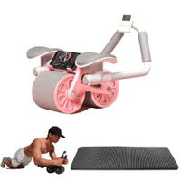 Elbow Support Automatic Rebound Abdominal Wheel,Ab Roller for Abdominal Exercise Machine with Timer and Phone Holder,Dolly Core Strengthening Trainer Fitness Belly Training for Adults (Pink)