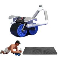 Elbow Support Automatic Rebound Abdominal Wheel,Ab Roller for Abdominal Exercise Machine with Timer and Phone Holder,Dolly Core Strengthening Trainer Fitness Belly Training for Adults (Blue)