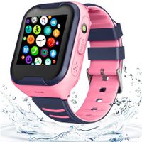 Kids GPS Smart Watch 4G, Waterproof Smartwatch for Phone with GPS Tracker, Touch Screen Video Call Real-time Tracking Camera, SOS Alarm Pedometer Color Pink