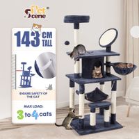143cm Cat Tree Tower House Scratching Post Scratcher Furniture Stand Pole Cave Condo Climbing Play Castle Frame Gym Hammock