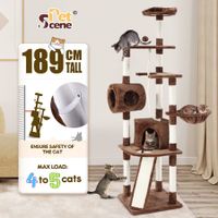 189cm Cat Tree Tower Stand House Scratching Post Scratcher Furniture Pole Cave Condo Climbing Play Gym Frame Castle Hammock