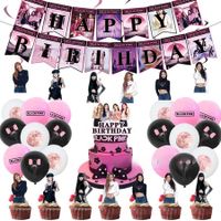 44Pcs Blackpink Birthday Party Decorations Supplies with Happy Birthday Banner,Cake Topper,Balloons,Stickers for Girls