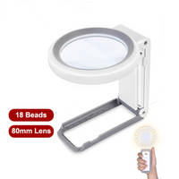 Desktop LED Magnifier 18 Lamp Bead Optical Glass Lens Magnifying Glass Handheld Stand Two in One High Power Lens For Elder Kids