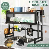 Dish Drying Rack Holder Drain Caddy Kitchen Drainer Cutlery Utensil Storage Over Sink Organiser Enclosed With Door 95cm