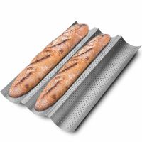 Nonstick Baguette Pans for French Bread Baking,Perforated 3 Loaves Baguettes Bakery Tray,15" x 9",Silver