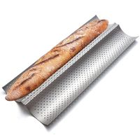 Nonstick Baguette Pans for French Bread Baking,Perforated 2 Loaves Baguettes Bakery Tray,15" x 6.3",Silver