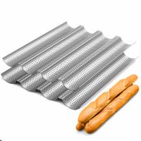 2 Pack Nonstick Perforated Baguette Pan 15" x 13" for French Bread Baking 4 Wave Loaves Loaf Bake Mold Oven Toaster Pan (Silver)