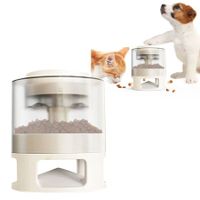 Automatic Dog Feeder, Dog Cat Food Dispenser with Interactive Button Puzzle Trigger Pet Toys Dispensing,  Great for Portion Control and Quick Eaters Color White