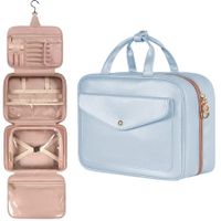 Travel Toiletry Bag for Women Portable Hanging Organizer for Full-Sized Shampoo Conditioner Brushes Set Travel Accessories-Blue