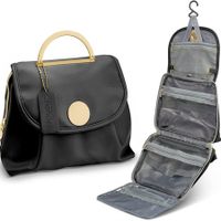 Portable Toiletry Bag Hanging Travel Makeup Organizer for Women for Full-Sized Shampoo Conditioner Brushes Set-Black