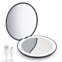 Rechargeable Compact Mirror,1x/10x Magnification Compact Mirror with Light For Girls,Black