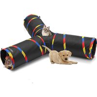 3-Way Cat Tunnels for Indoor Cats, Collapsible Tube Cat Tunnel Toy, Bell Ball for Playing Pet Puppy Kitten Rabbit (Black)