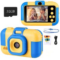Kids Digital Camera Video Camcorder Dual Lens 1080P 2.4 Inch HD with 32G Micro SD Card for Toddlers-Blue